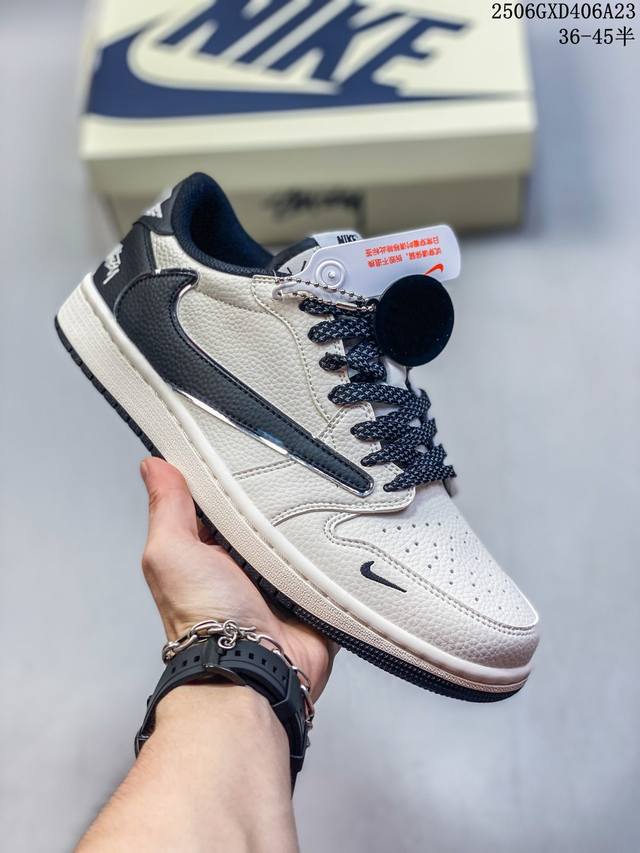 High-end custom Stussy X Jordan 1 Low Stussy joint inverted hook low-top casual