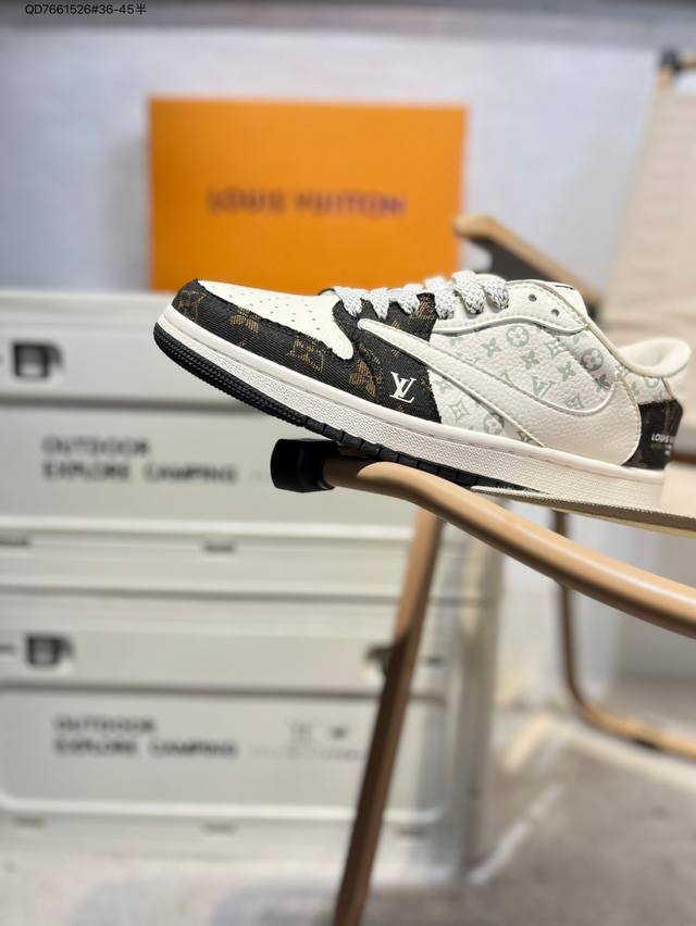 Corporate-level top layer leather Lv X Jordan Air Jordan 1 Low Aj1 low-top serie