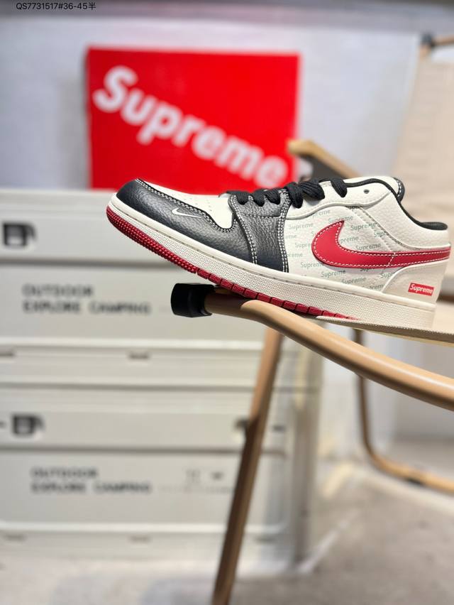company-level top layer leather # Supreme X Jordan Air Jordan 1 Low Aj1 low-top