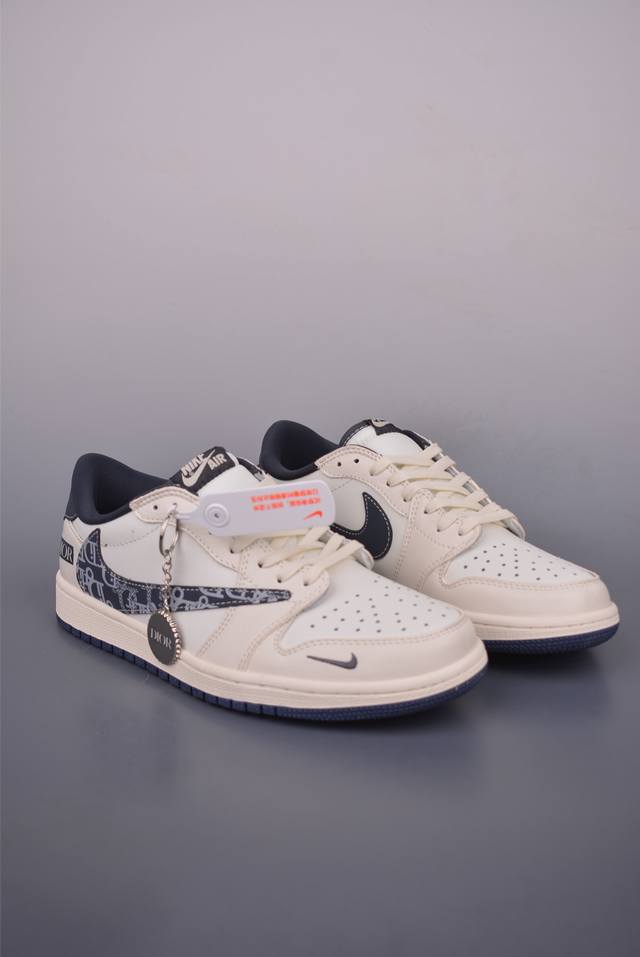 Fragment X Travis Scott X Dior Air Jordan 1 Low three-party joint inverted hook