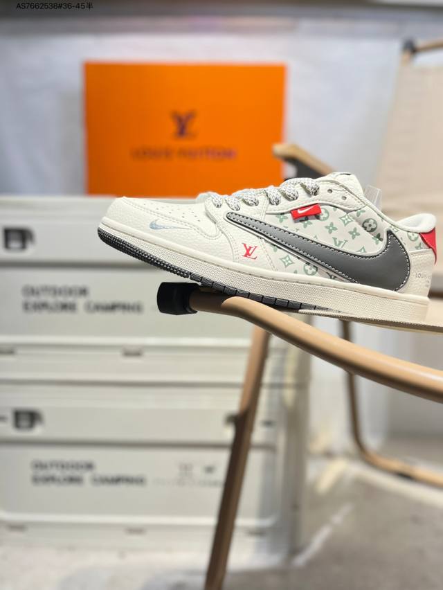 Corporate-level top layer leather Lv X Jordan Air Jordan 1 Low Aj1 low-top serie