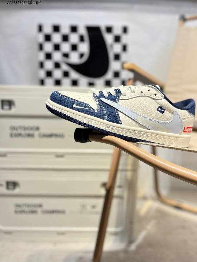 Corporate-grade top-layer leather Supreme X Jordan Air Jordan 1 Low Aj1 low-top