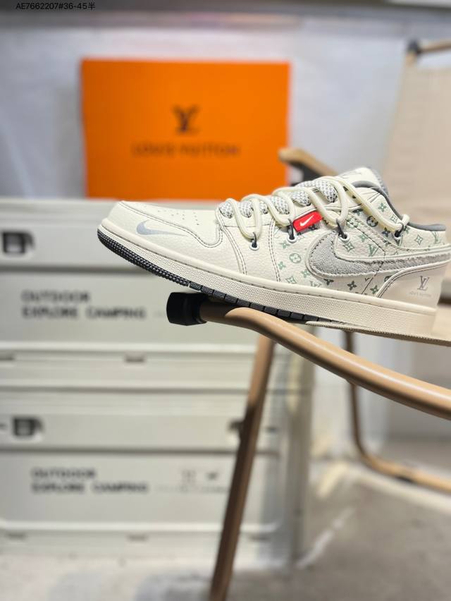 Company-level top layer leather Lv X Jordan Air Jordan 1 Low Aj1 low-top series