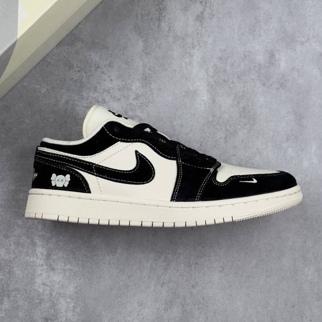 Local core private Air Jordan 1 Low Aj1 Joe 1 Violent Bear Joint-Black and White