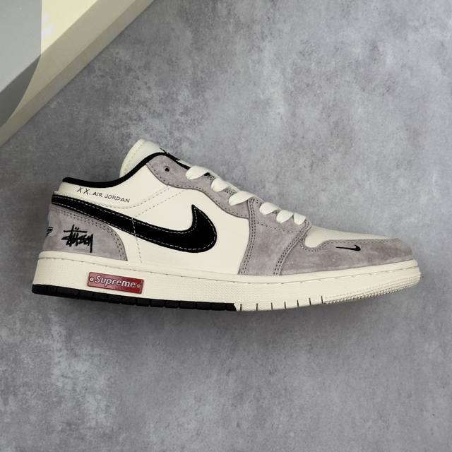 Local core private Air Jordan 1 Low Aj1 Joe 1 Stussy joint-gray, black and red l