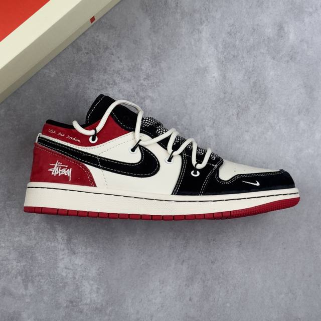 Local core private Air Jordan 1 Low Aj1 Joe 1 Stussy joint-black and red drawstr