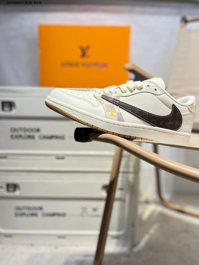 Company-level top layer leather Lv X Jordan Air Jordan 1 Low Aj1 low-top series