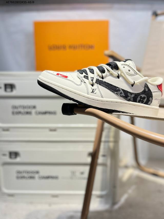 Company-level top layer leather# Lv X Jordan Air Jordan 1 Low Aj1 low-top serie
