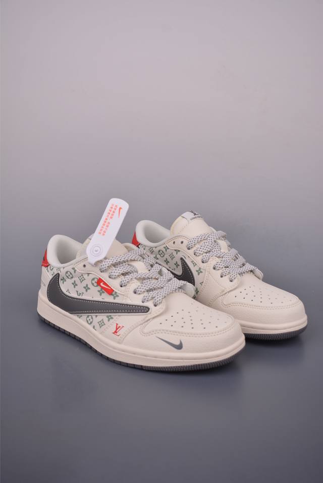 Fragment X Travis Scott X Lv Air Jordan 1 Low three-party joint inverted hook Th