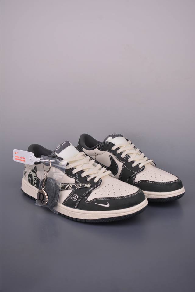Fragment X Travis Scott X Dior Air Jordan 1 Low three-party joint inverted hook