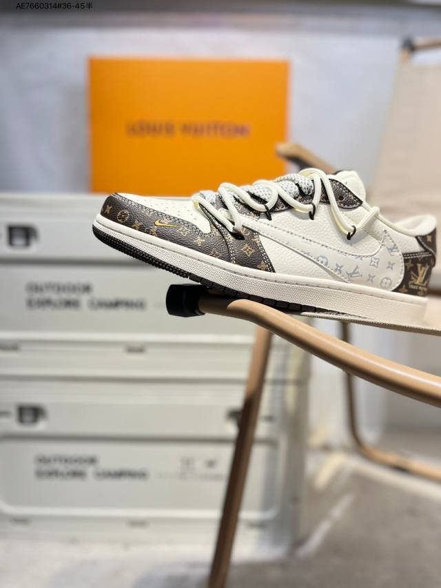 Company-level top layer leather Lv X Jordan Air Jordan 1 Low Aj1 low-top series