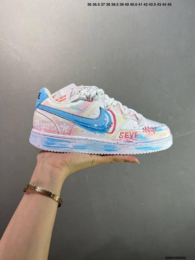 Corporate Nike Court Vision 1 Low "Phantom Cross" Hand-painted Graffiti Customi