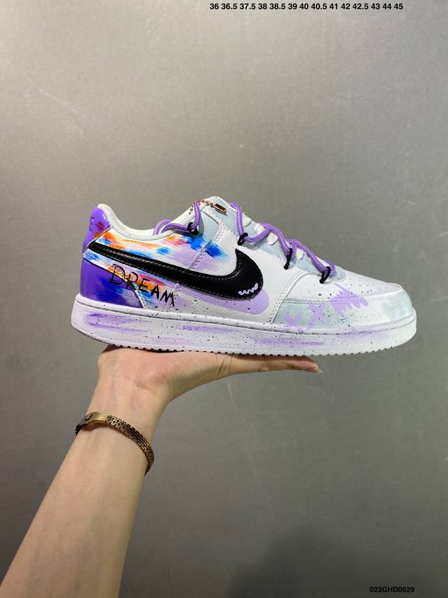 Corporate Nike Court Vision 1 Low "Phantom Cross" Hand-painted Graffiti Customi