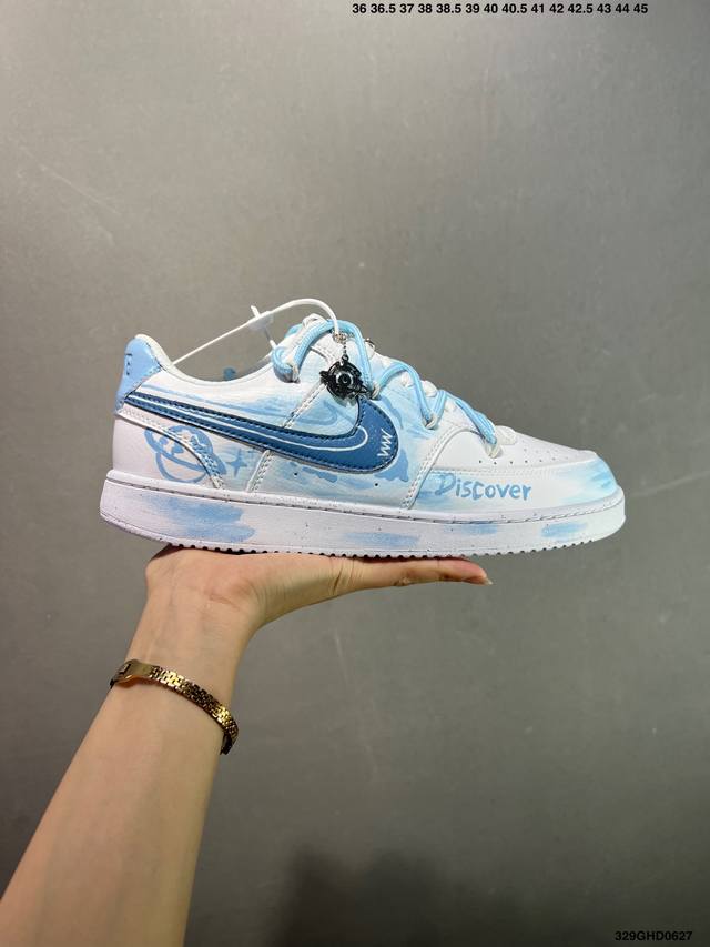 Core Private Corporate Nike Court Vision 1 Low "Phantom Cross" Hand-painted Graf