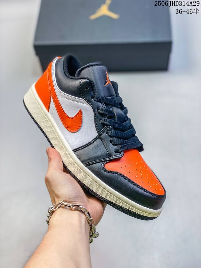 Jordan Air Jordan 1 Low Aj1 Joe 1 black and white orange low-top retro culture b