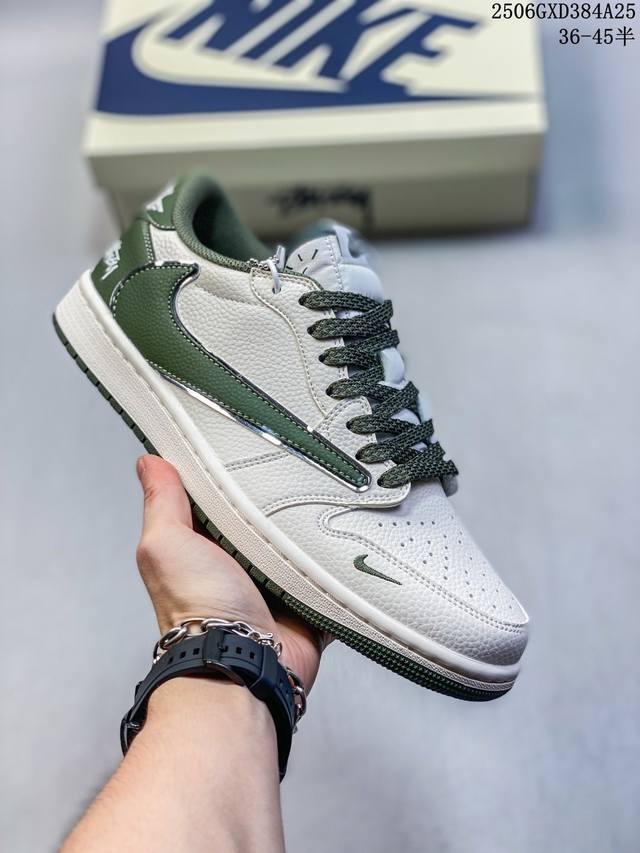 High-end custom Stussy X Jordan 1 Low Stussy joint inverted hook low-top casual