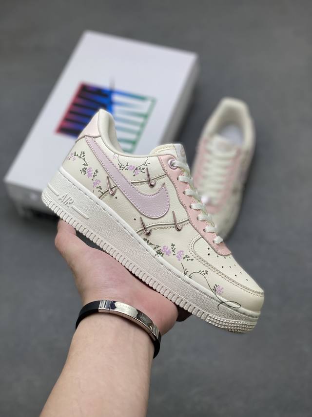 Nike Air Force 1'07 Low Light Pink Flowers Hand-painted Graffiti Light Pink Flow