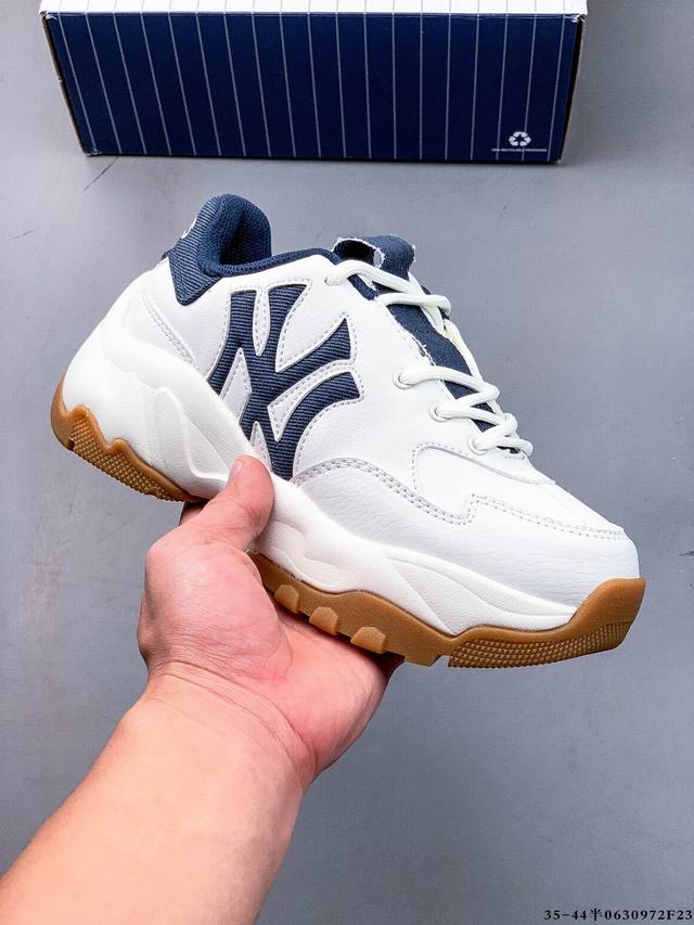 Company level! Mlb Chunky Liner thick-soled casual running shoes Ny printed cowh