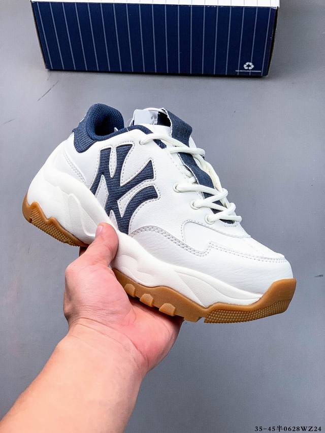 Company level! Mlb Chunky Liner thick-soled casual running shoes Ny printed cowh