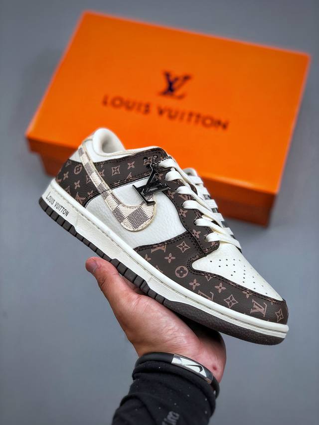 Nike Sb Dunk Low x Louis Vuitton White and Brown Pure original factory product H