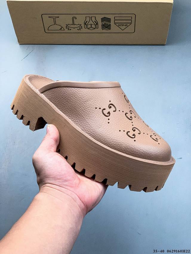 Company level! Gucci comfortable and versatile thick-soled high-heeled slippers