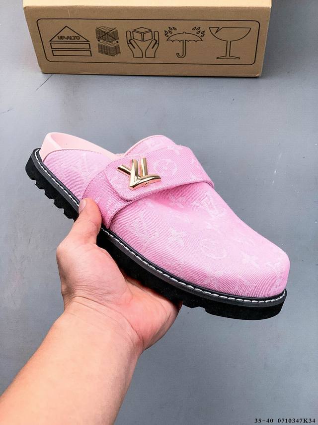 Company Level! Louis Vuitton Cosy Comfort Denim Mules Non-slip Closed Toe Slippe