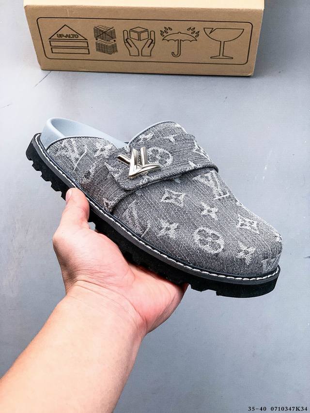 Company Level! Louis Vuitton Cosy Comfort Denim Mules Non-slip Closed Toe Slippe