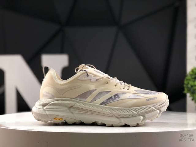 Satisfy X Hoka Running Mafate Trail new color mesh breathable sneakers. This sho