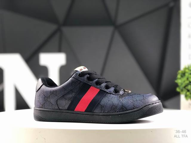 Gucci Screener sports casual fashion luxury series Gg enamel buckle rubbed and w