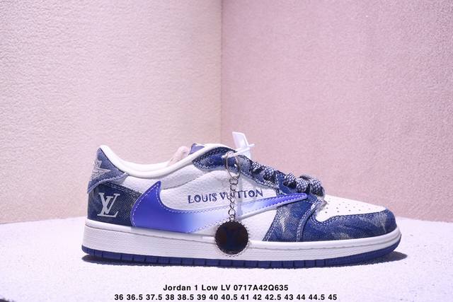 High-end custom Travis Scott x Jordan 1 Low Lv joint - Qinlan denim inverted hoo