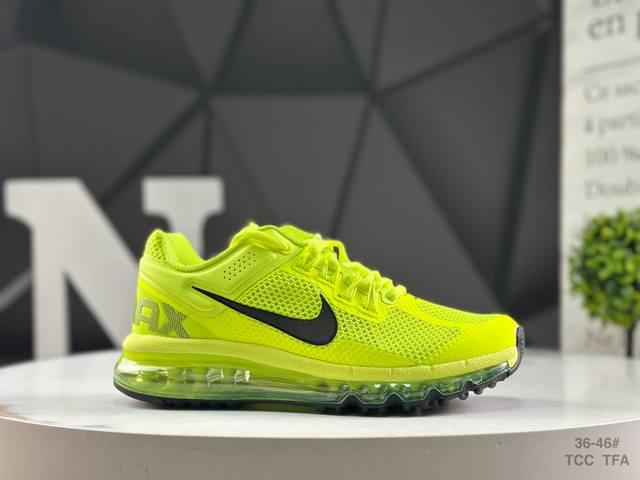 Nike Air Max 2013 uses mesh as the main layer. The Swoosh logo on the back remai