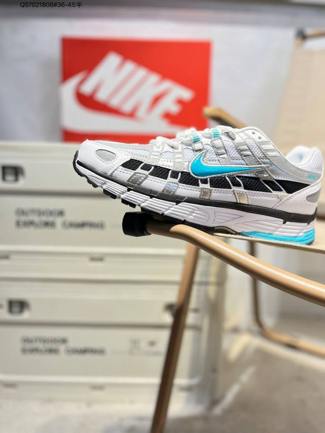 Nike P-6000 Laser Blue Retro Tech Personality Sports Daddy Shoes. The shoe's upp