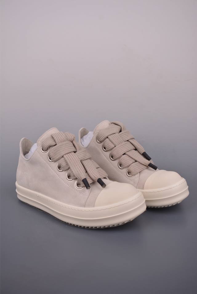 Rick Owens Ro Mega Drkshdw thick laces, suede off-white, top-tier Guangdong edit