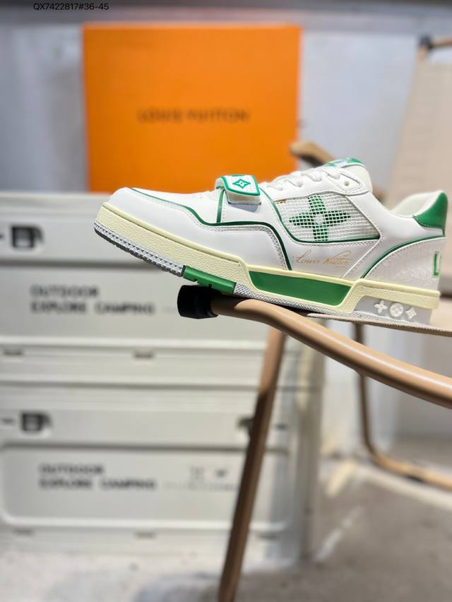Louis Vuitton LV Trainer sneakers, the latest colorway, are basketball-style sne