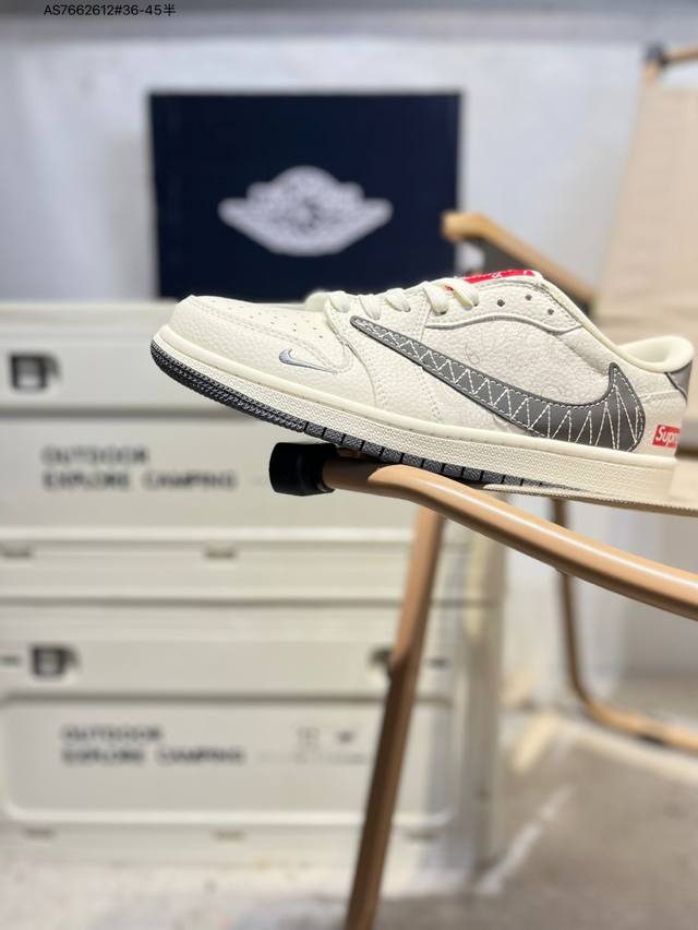 Corporate-grade top-grain leather Supreme X Jordan Air Jordan 1 Low Aj1 low-top