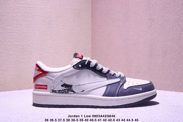 High-end custom Travis Scott X Jordan 1 Low "Supreme co-branded beige, gray, bla