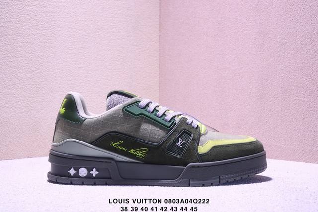 Louis Vuitton Trainer cowhide leather round toe lace-up flat low-top sneakers fo
