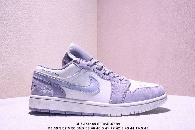 Nike Jordan Air Jordan 1 "Stussy co-branded beige and gray double-stitched Pig E