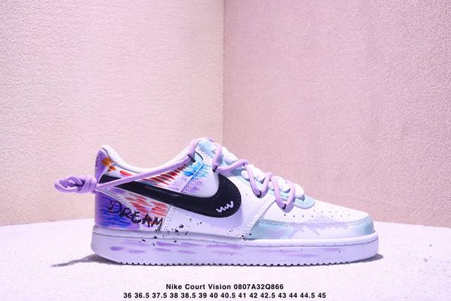 Nike Court Vision 1 Low "Phantom Cross" Hand-painted Graffiti Custom SneakersThe
