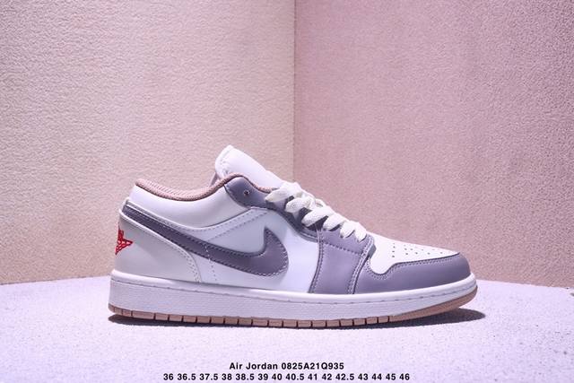The Air Jordan 1 Low Sail is crafted from premium white leather with a gray fram