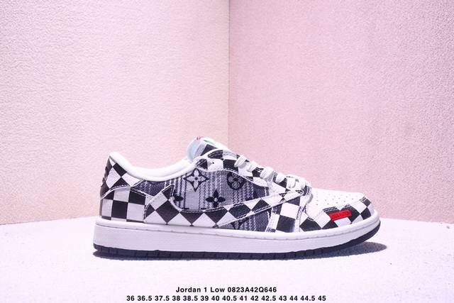 High-end custom Travis Scott x Jordan 1 Low Lv joint name - black and white chec