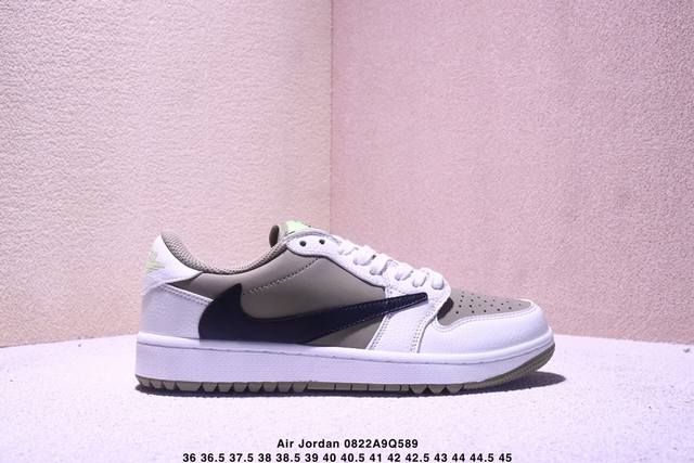 Travis Scott x Air Jordan Aj1 Low Golf Olive Ts collaboration, the inverted hook