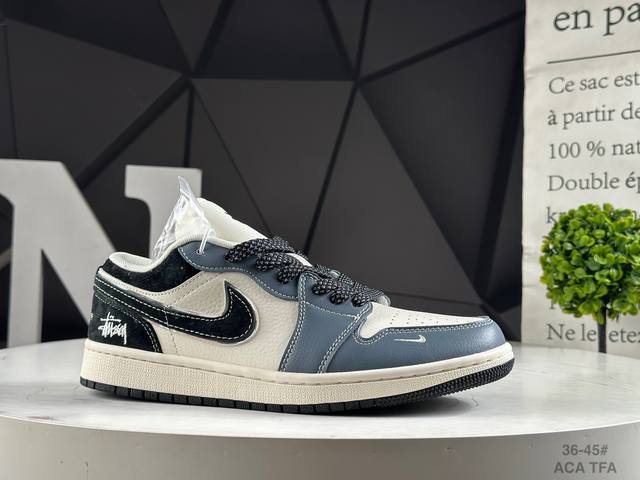 Company-level top-layer Nike Jordan Air Jordan 1 "Stussy co-branded blue, white