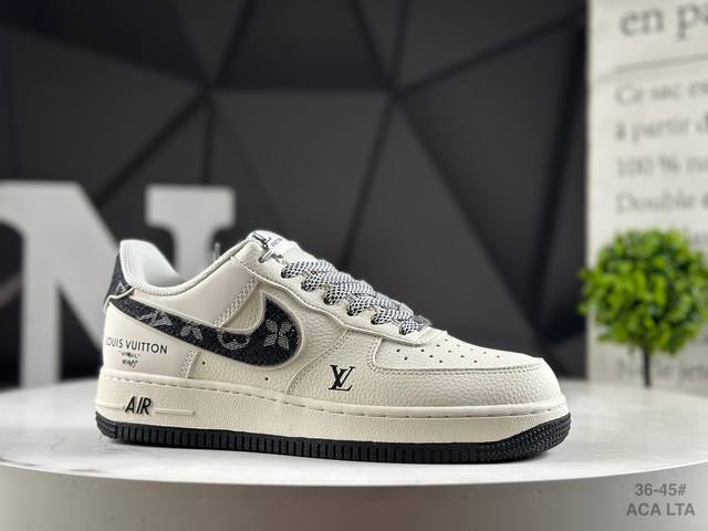 Corporate-grade half-size Nike Air Force 1 '07 Low "LV co-branded black denim p