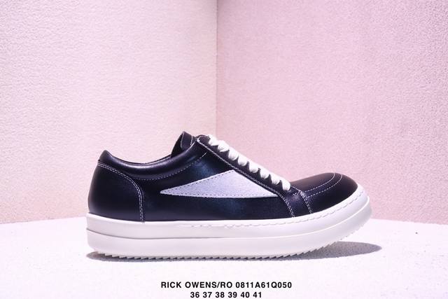 Rick Owens Ro leather lace-up round toe flat low-top sneakers for women, black X