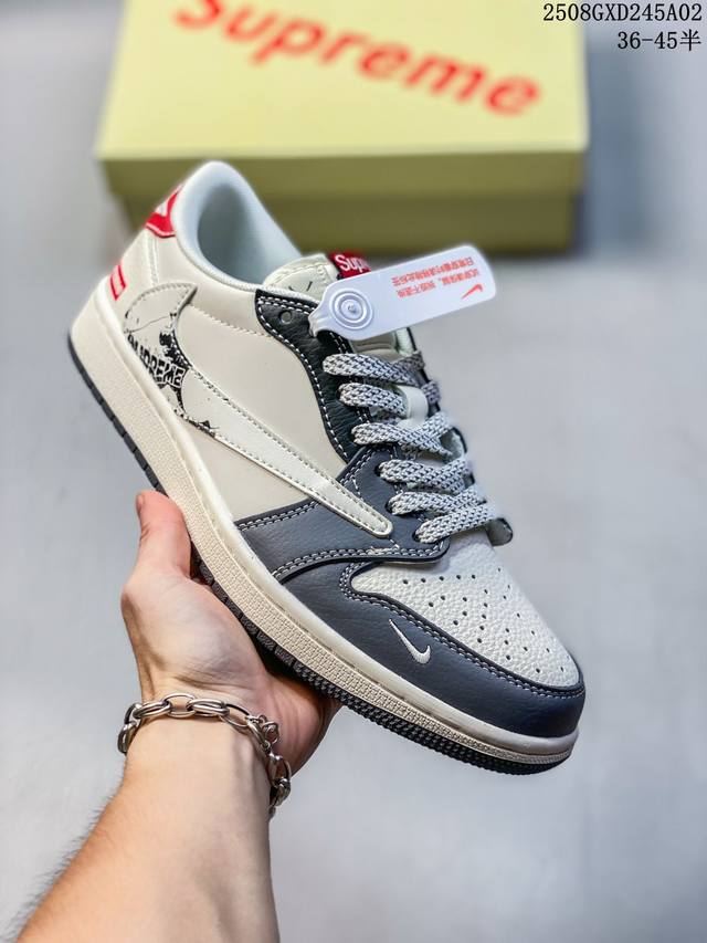 High-end custom Travis Scott x Jordan 1 Low "Supreme co-branded beige, gray, bla