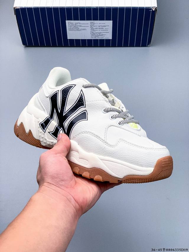 Mlb Chunky Liner Thick-soled Casual Running Shoes Ny Printed Cowhide Material Sp