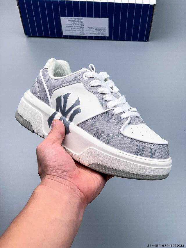 Company Level! Mlb Chunky Liner Thick-soled Casual Running Shoes Ny Printed Cowh