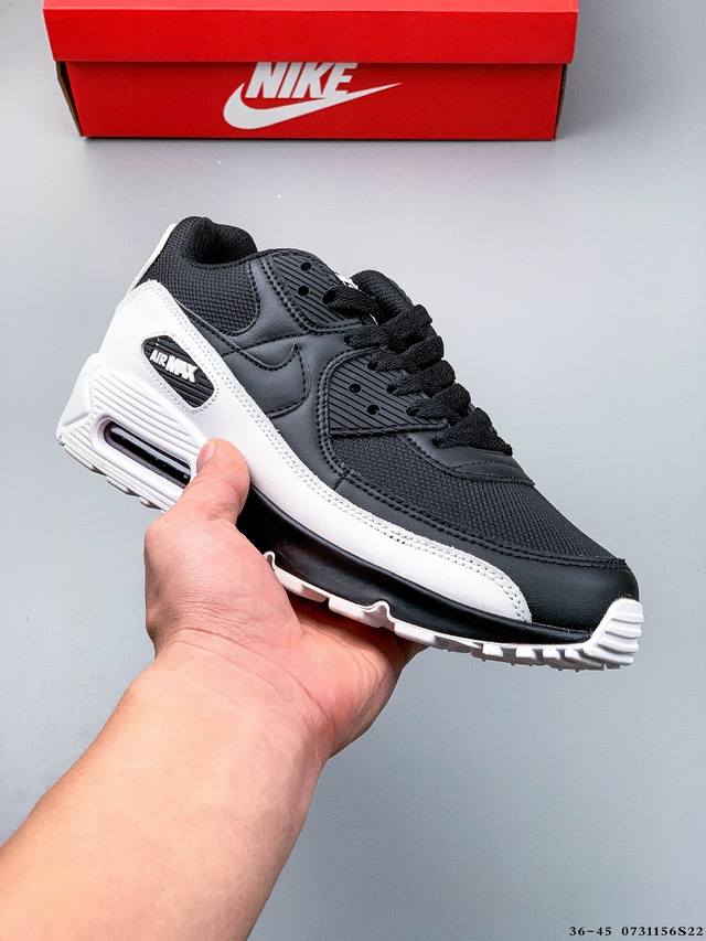 Nike Wmns Nike Air Max 90 Oreo Half Palm Air Cushion Full Leather Retro Sports