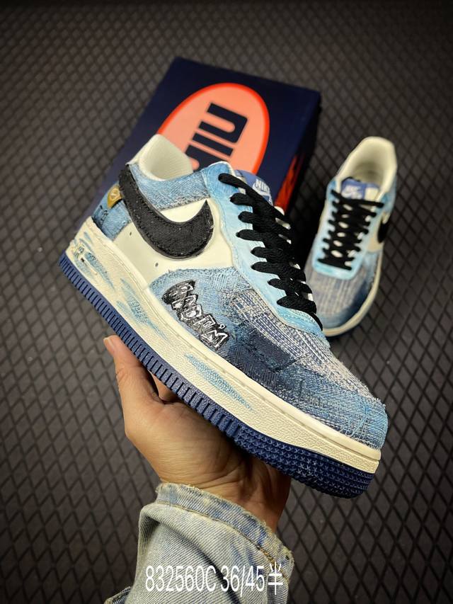 C Nike Air Force 1'07 Low Denning Illusion Hand-Painted Graffiti Denim Illusion